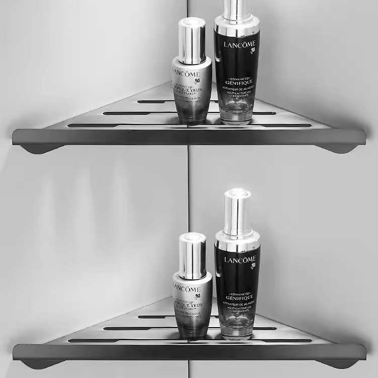 Estante de Esquina de Acero Inoxidable sin Taladro - Para Baño, con Drenaje
