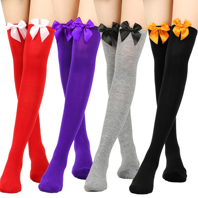 3 pair Japanese bow knee-high socks sexy stockings Cheerleader school uniform gogo dancers dance socks for Women Girls stockings Halloween Christmas stockings