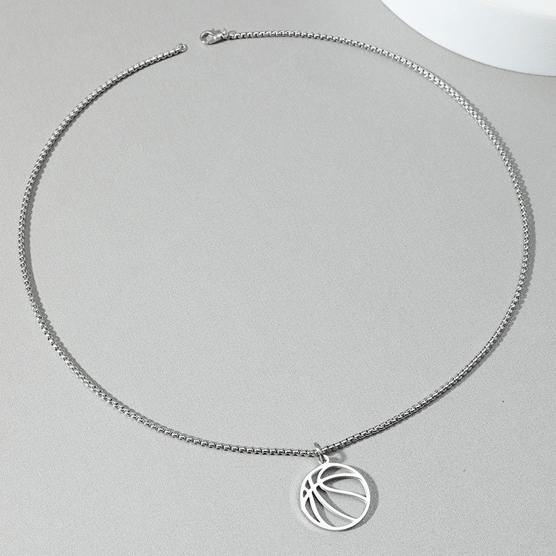 Stainless Steel Smooth Hollow Basketball Pendant Fashion Simple Titanium Steel Necklace display picture 3