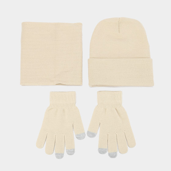 Ins trendy big head circumference solid color face small hat scarf gloves three-piece winter outdoor warm hat suit