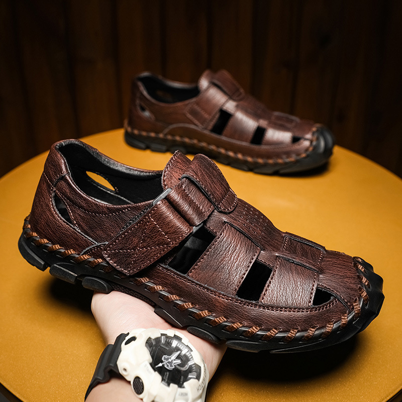 Popular Cross-border Foreign Trade Large-size Sandals 2026 New Casual Trendy Closed-toe Genuine Leather Slip-on Men's_voghion.com