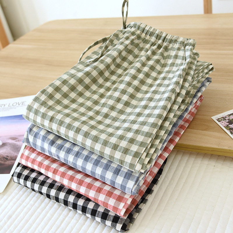 Washed Cotton Small Plaid Couple's Pajama Pants Men's and Women's Pants Can Wear Outer Four Seasons Thin Cotton Home Pants with Side Pockets Washed Cotton Small Plaid Couple's Pajama Pants Men's and Women's Pants Can Wear Outer Four Seasons Thin Cotton Home Pants with Side Pockets