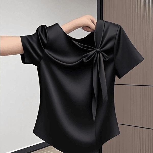 夏季2025新款新中式短袖t恤女设计感蝴蝶结绑带好看显瘦百搭上衣