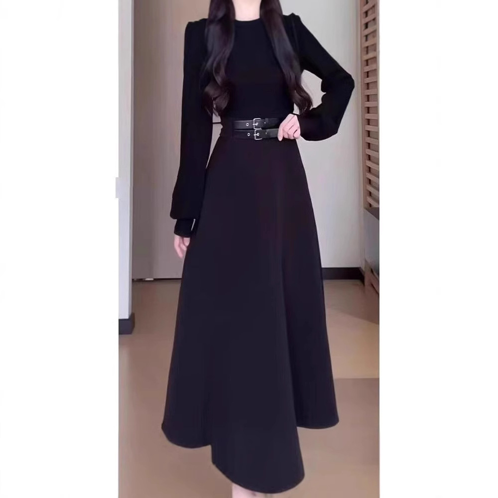 검은 색 하이 엔드 긴팔 원피스 어린이 가을과 겨울 스파이스 소녀 순수한 욕망 작은 코트 베이스 롱 스커트