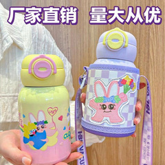 見栄えの良い子供用魔法瓶カップ 316 食品グレードストラップ付きダブルストローカップポータブル落下防止カップカバーカップ