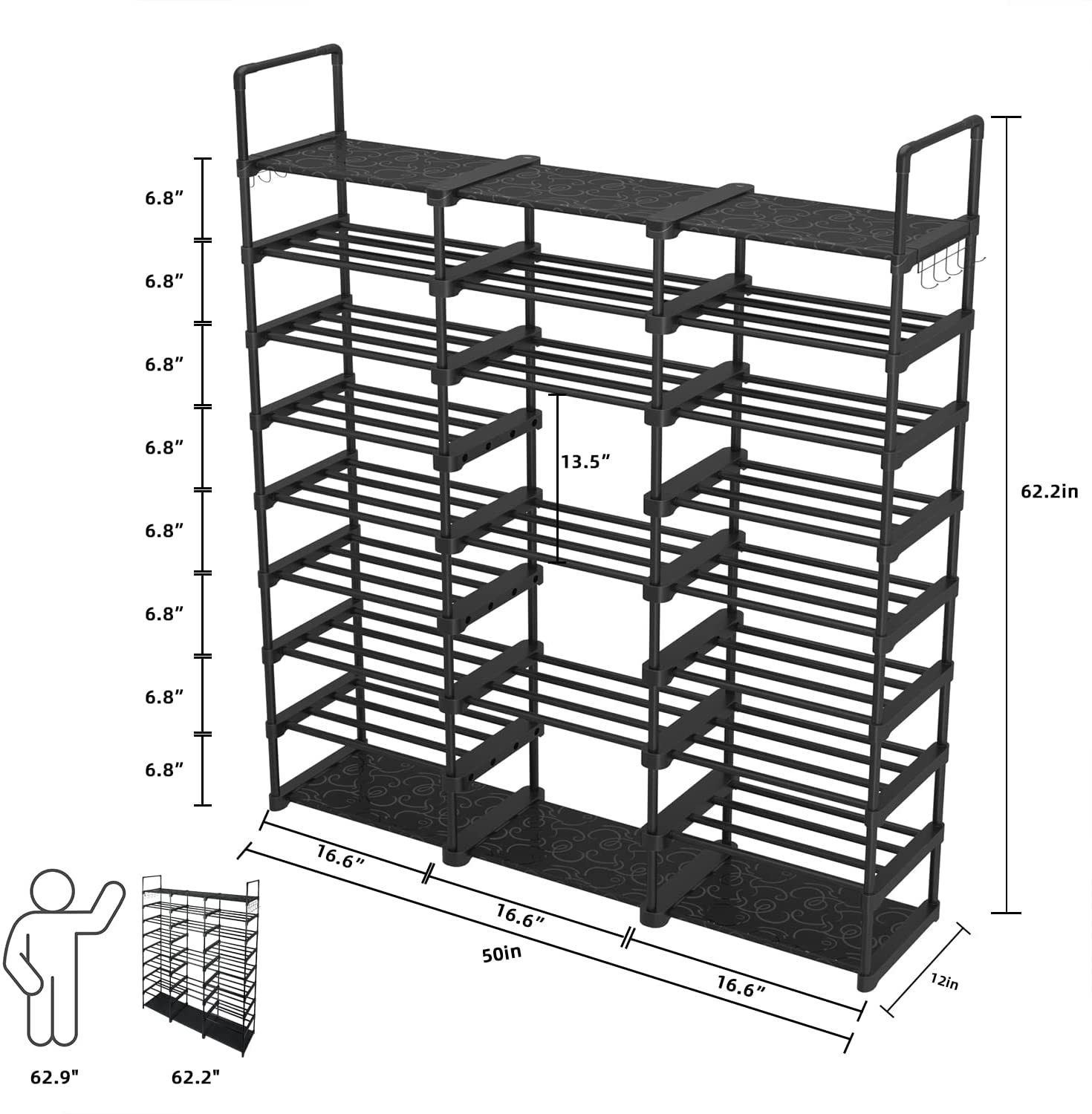亚马逊热销三排九层pp鞋架侧袋简易家居大容量鞋架源头厂家直销