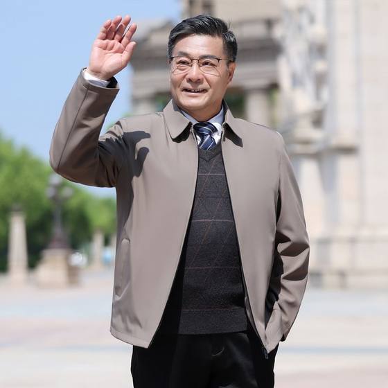Middle-aged Men's Coat Spring and Autumn Men's Coat Middle-aged Men's Business Casual Lapel Top Middle-aged Jacket