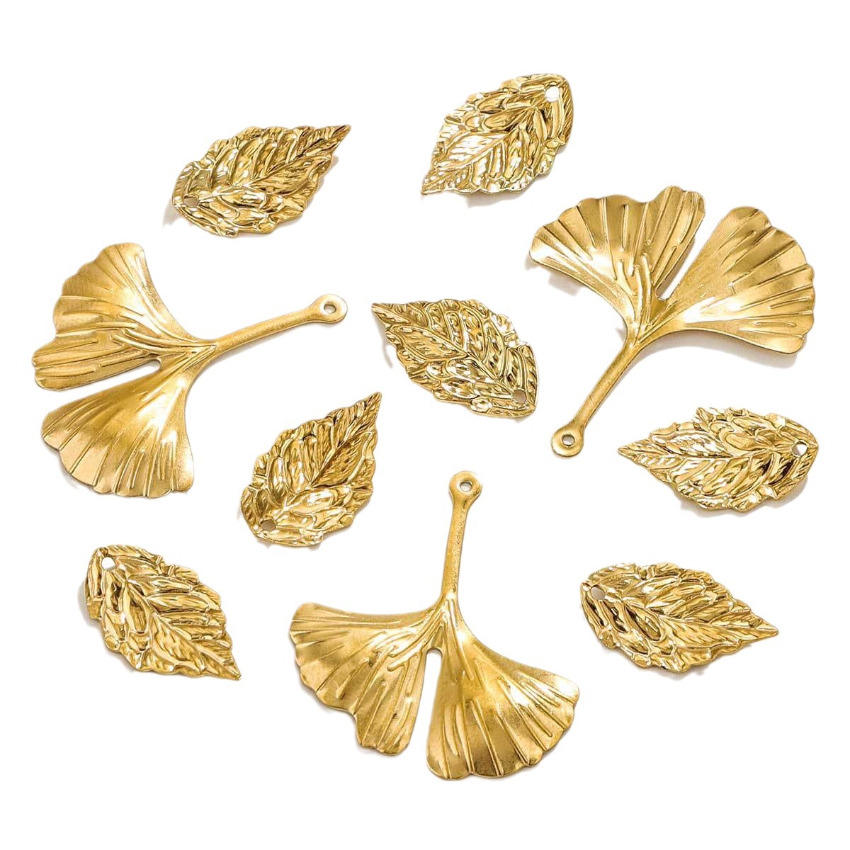 Accesorios de joyería de ramas de bricolaje, flores pequeñas, ginkgo, hojas de flores de acero inoxidable, pendientes de viento antiguo, accesorios para la cabeza, accesorios, colgantes