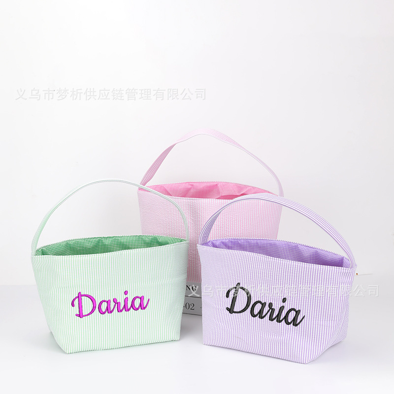 etsy personalized embroidered easter bunny basket seersucker striped plaid candy bag christmas canvas bag