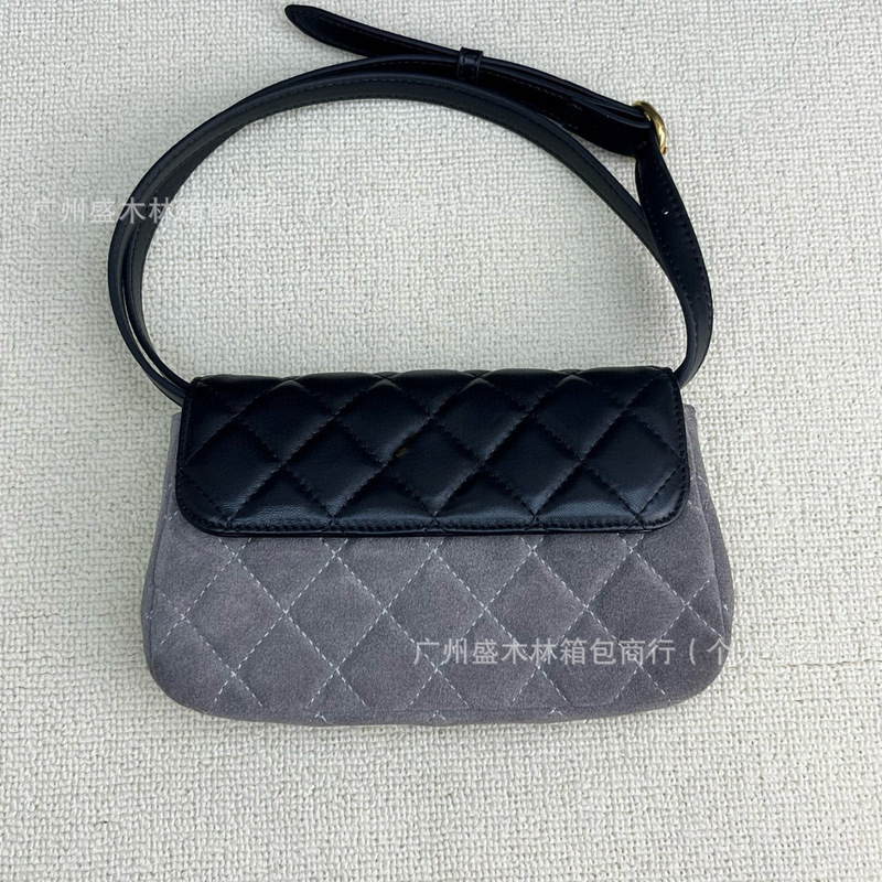 25A Xiaoxiangfeng スエードとシープスキンのフラップバッグレトロ菱形多用途携帯電話バッグ女性用シングルショルダークロスボディバッグ|undefined