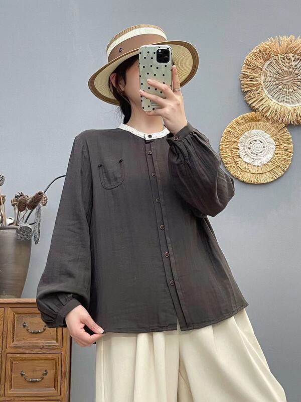 25 Autumn Shirt Long-Sleeved Lace Collar Loose Casual Korean Style Shirt Top Double-Layer Yarn Fashion Slim Shirt