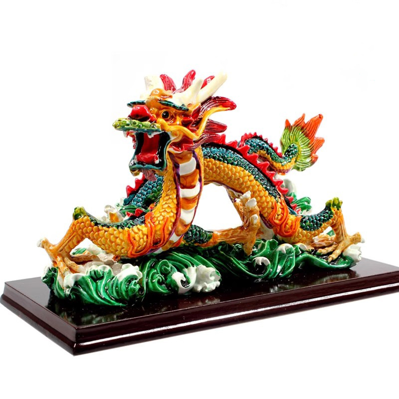陶瓷交趾陶彩陶龙摆件转好祥龙横款龙龙年 家居摆件开业礼品