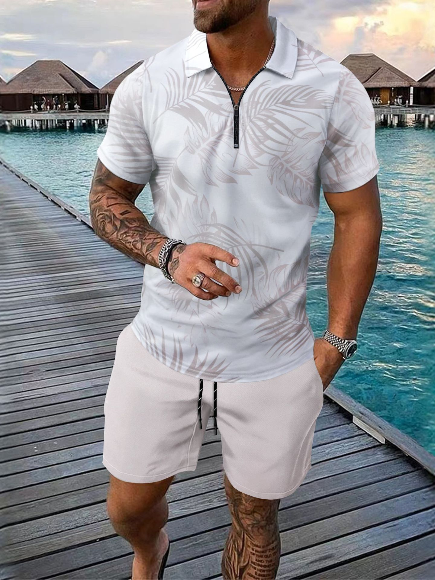 Conjunto de polo e calções de homem secagem rápida casual_voghion.com
