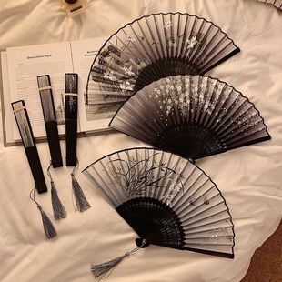Chinese Style Foldableing Small Fan to Carry with You, Ancient Style Han Dynasty Costume Dance, New Chinoiserie Summer Black Bamboo Fan for Women