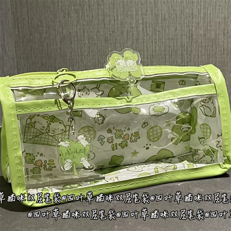 桔沐臻 Double-layer high quality cute genuine handheld pencil case, cat