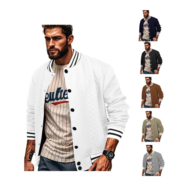 2025 New Cross-Border Spring and Autumn Jacquard Buttoned Casual Men's Cardigan Baseball Jacket