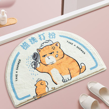 半圆卫生间吸水防滑地垫 可机洗卡通猫咪进门防滑羊羔绒浴室垫
