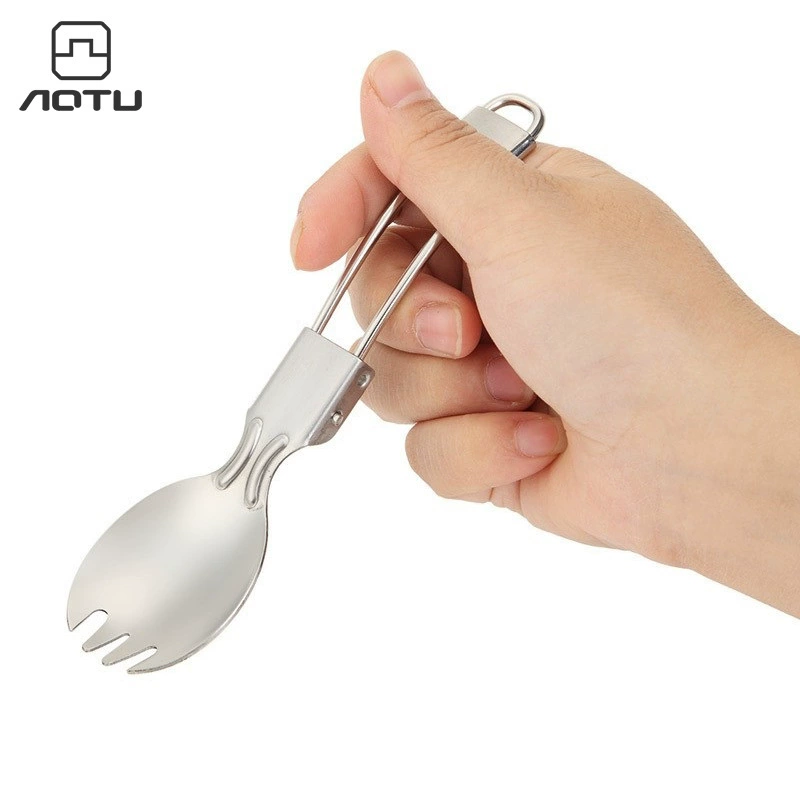 Вогнуто-выпуклая складная вилка из нержавеющей стали, ложка, вилка, ложка двойного назначения, оптовая доставка AT6366