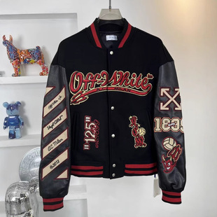 Spring and Autumn New OW Co-branded National Trendy Brand Cartoon Devil Pattern Embroidered Baseball Suit Jacket Coat Unisex