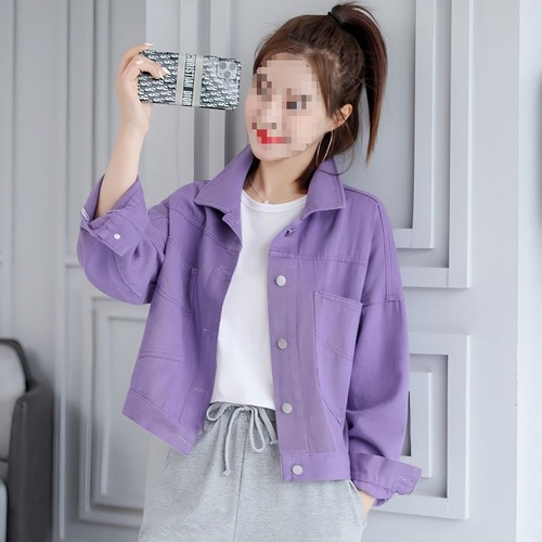 Ladies' Small Purple Denim Short Jacket, Spring and Autumn Casual Versatile Top
