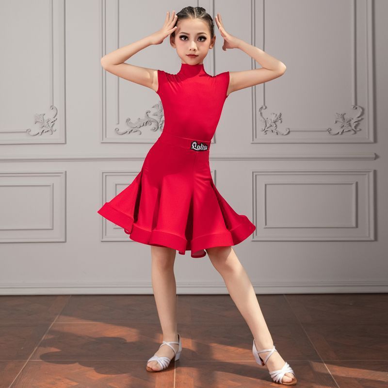 女の子向けラテンダンス競技服、プロの練習とパフォーマンス、規定の標準試験服、高級ノースリーブ夏服|undefined