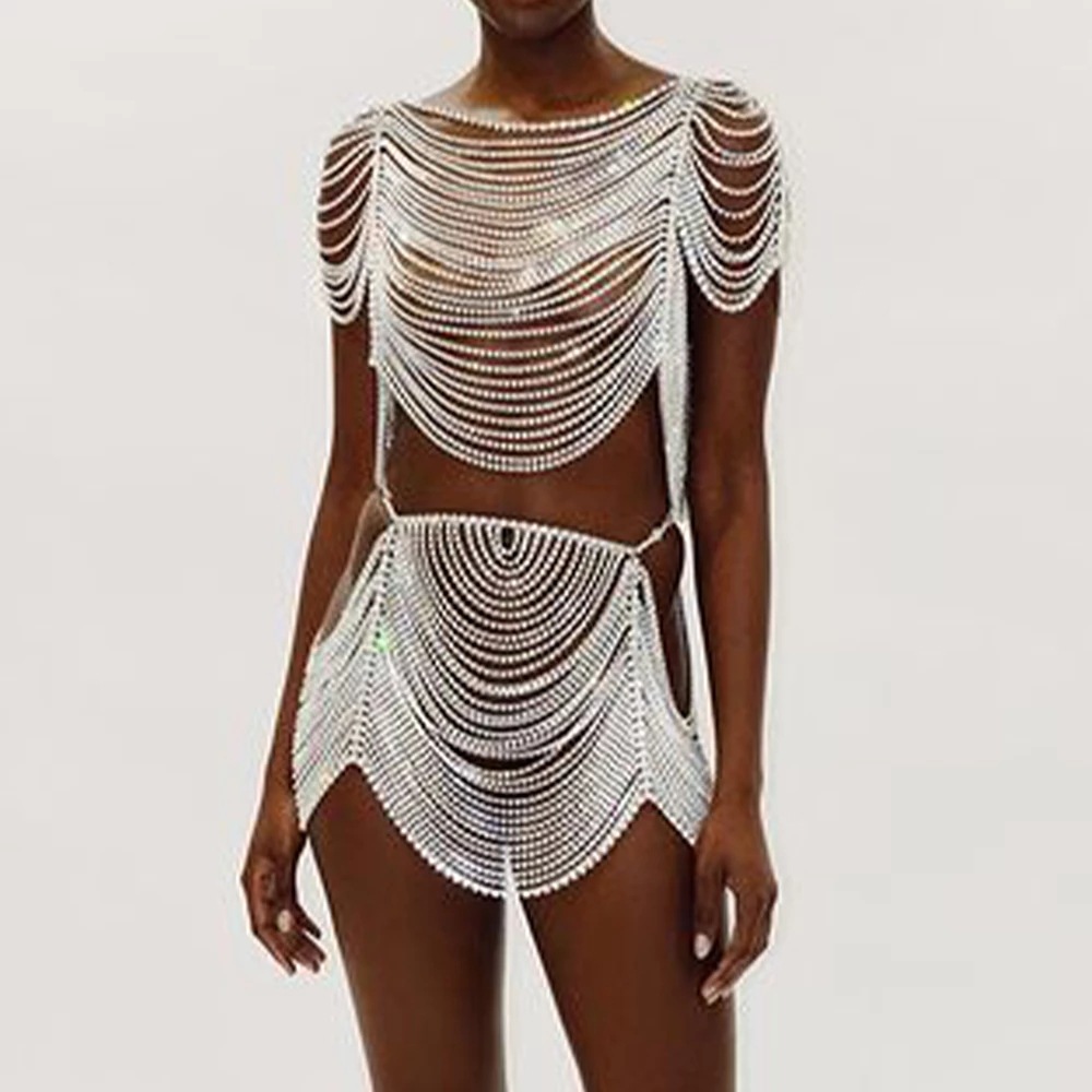 Venta caliente de Europa y América traje de bikini de diamantes Cadena de sujetador de múltiples capas de moda