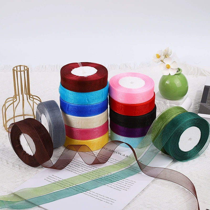 Готовая поставка производителя 2,5 см прозрачная снежная марля с шифоном в подарочной упаковке, аксессуары для волос ручной работы, лента