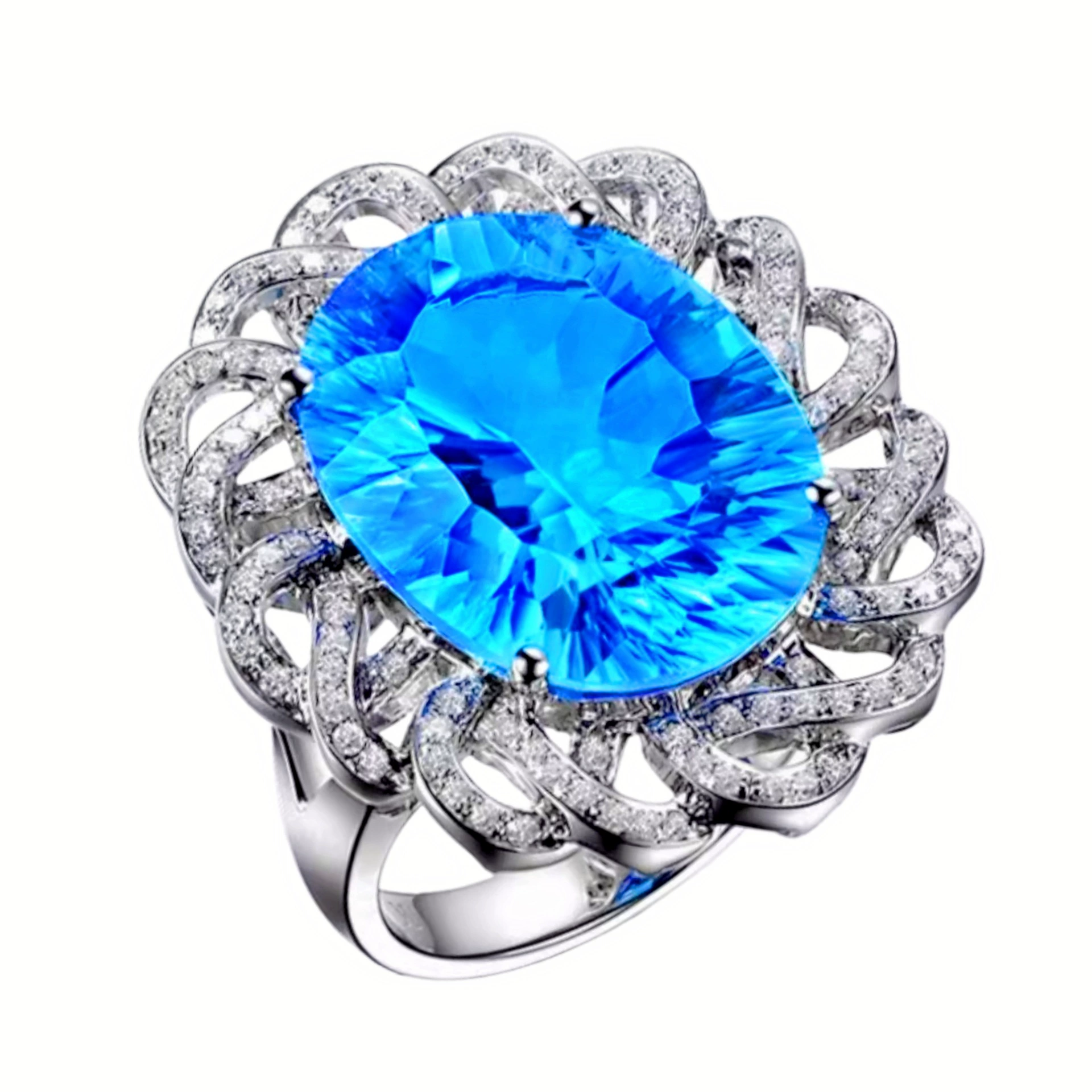 Organic wedding ring, stone inlay, 18 carat, flowered