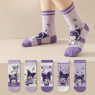 Spring and Summer Cartoon Kuromi Women's Mid-Calf Socks Cute Cotton Socks Girls Princess Socks Summer Cotton Socks