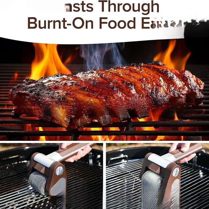 Wholesale 304 rodillos de acero inoxidable cepillo de barbacoa con luz LED sin cepillo de limpieza de pelo limpio de parrilla de barbacoa transfronteriza