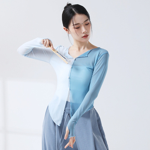 Modern dance dance practice clothes, rhyme and shape, long-sleeved tops, color matching classical dance gauze clothes, elegant performance costumes for women