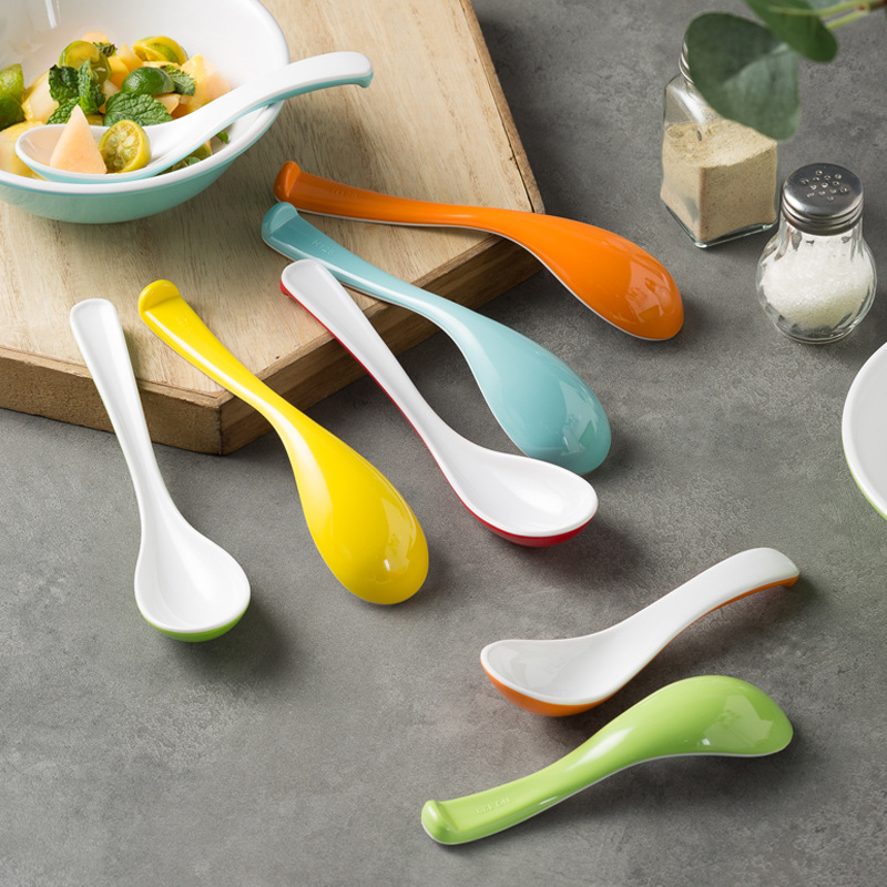 双色密胺勺子塑料商用餐厅小勺面碗汤勺长柄勺饭店酒店火锅店餐具