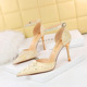 286-8 Style Hollow High Heels Slim Heels High Heels Shallow Notched Pointed Retro Rhinestone Hollow Out Straight Line Sandals