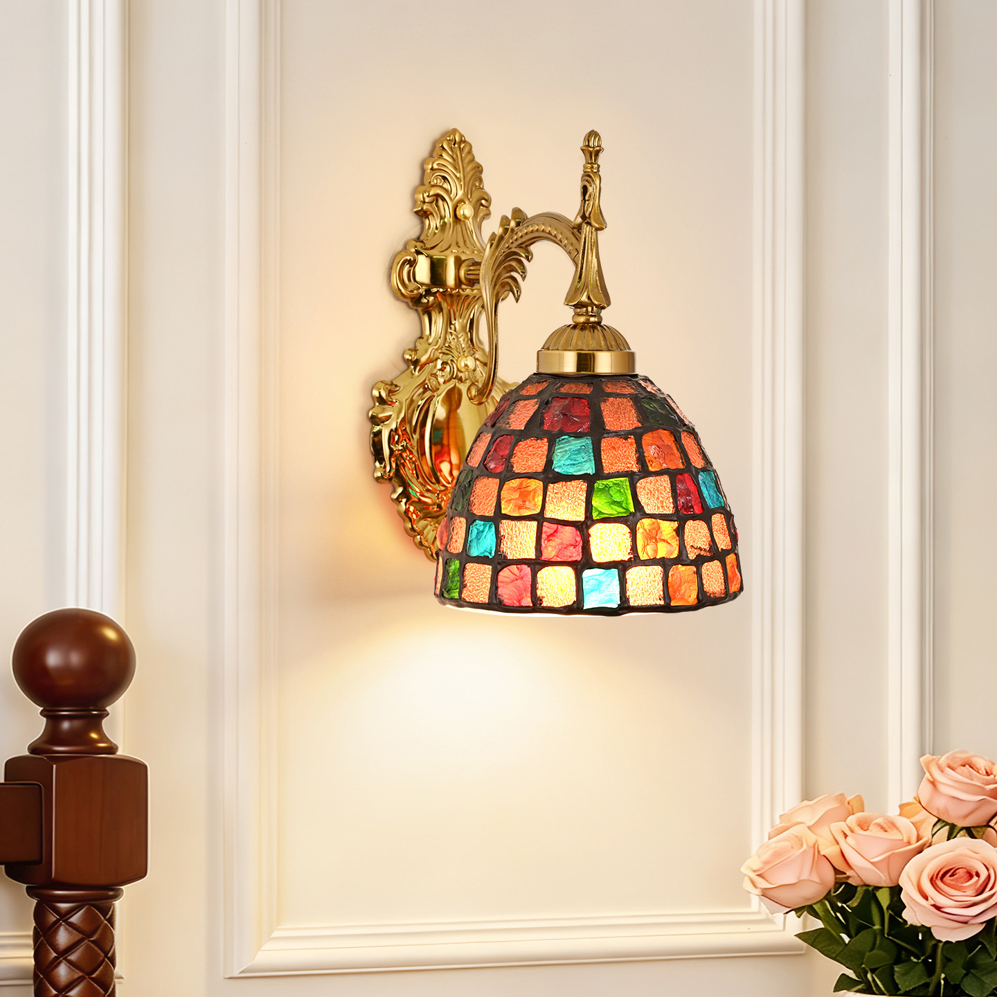 lámpara de pared de mosaico nórdica dormitorio cabecera lámpara de cama europea sala de estar TV lámpara de pared decoración de fondo L271