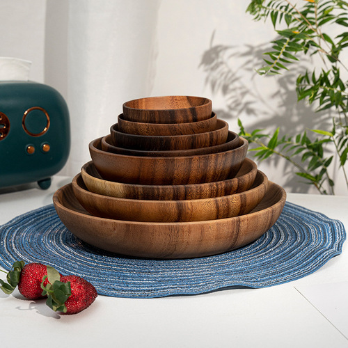 Japanese acacia wood disc solid wood pallet wooden serving plate home dish plate wholesale hotel plate dessert plate