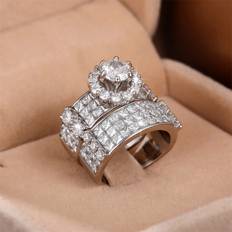 Copper Material Flower Pattern Luxurious Shiny Flower Copper Inlay Zircon Rings