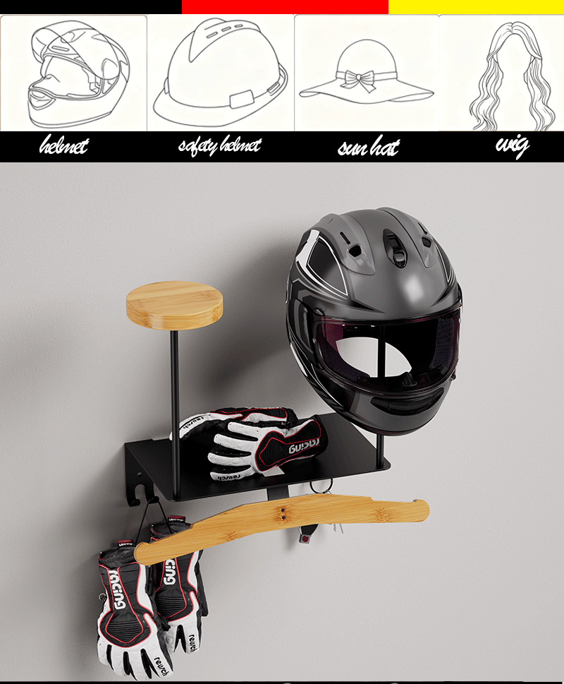 Cross-Border Amazon Best-Selling Bamboo Motorcycle Helmet Storage Rack Wall-Mounted Motorcycle Rack Solid Wood Helmet Rack