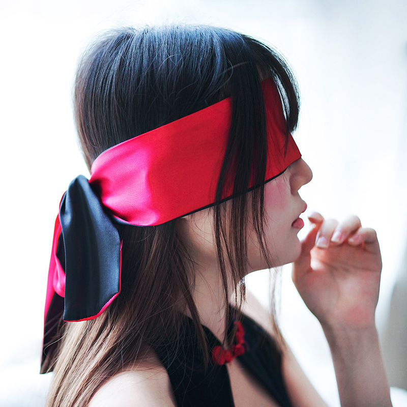 Sm Sexy Binding Ribbon Silk Eye Mask Binding Hand Flirting Blindfold Silky Blackout Black and Red Sexy Bondage Supplies