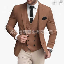 新款欧美跨境大码西装三件套新郎伴郎主持人宴会礼服西装套装商务