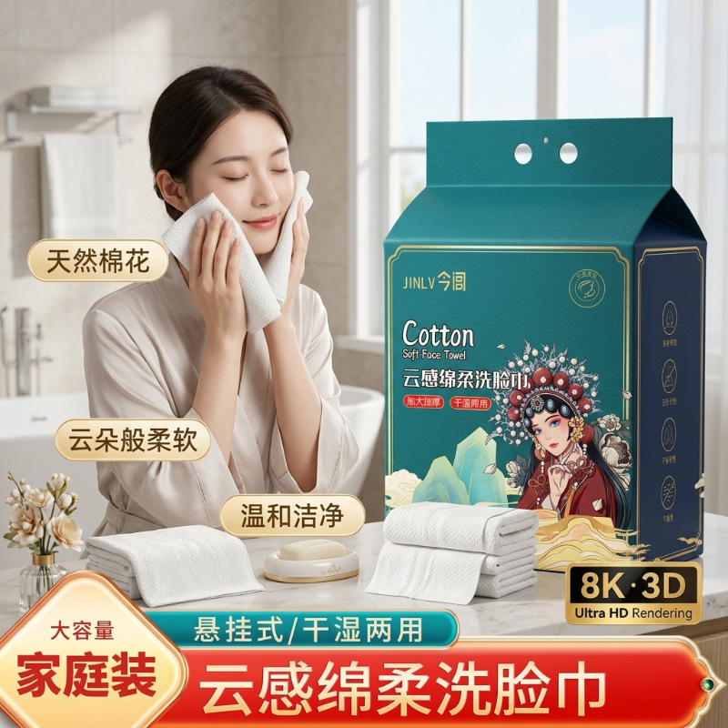 Guochao Wall-Mounted Face Towels, Thick and Flexible, Skin-Friendly, Pull-Out Style, Affordable for Home Use, Clean Disposable Soft Facial Cleansing Towels
