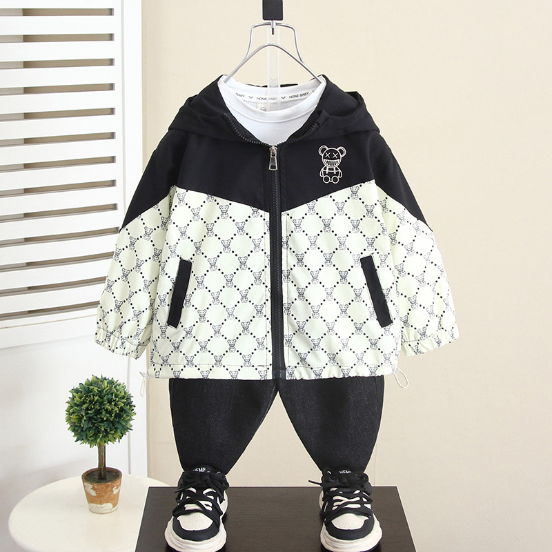 5958 Chaqueta cortavientos de otoño para niños 2024 Chaqueta de primavera y otoño para bebés fresca y guapa Chaqueta para niños con capucha