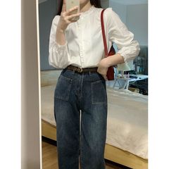 法式气质白色花边领衬衫女秋季新款韩系设计感显瘦叠穿木耳边衬衣