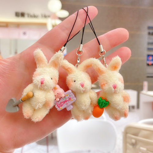 Creative hand-made bunny mobile phone rope pendant cute doll keychain plush doll claw machine jewelry wholesale