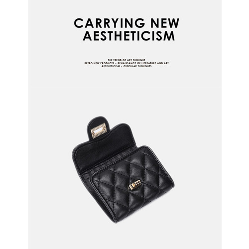 Leather Purse 2024 New Arrival Minimalist Multi-Card Holder Wallet with Small Scents of Fashion, Small Lattice Pattern, Dropshipping One Piece