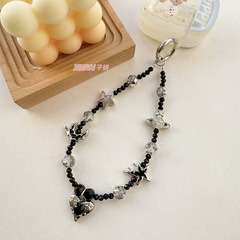 ins millennium hot girl black alloy mobile phone chain beaded high-end light luxury queen mother pendant wrist anti-lost chain rope