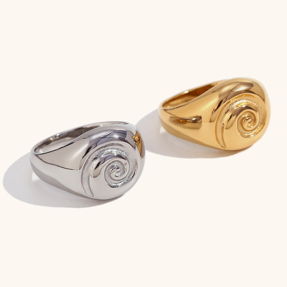 Stainless Steel 18K Gold Plated Casual Retro Swirl Pattern Rings display picture 1