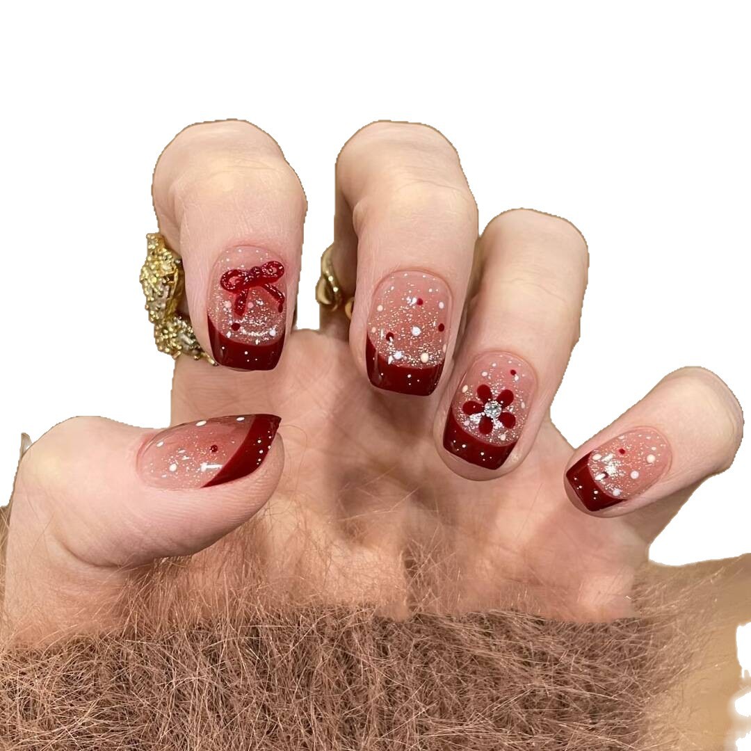 Otoño y invierno blanco rojo francés desgaste de uñas productos terminados al por mayor parches de uñas falsas en el viento desgaste de uñas