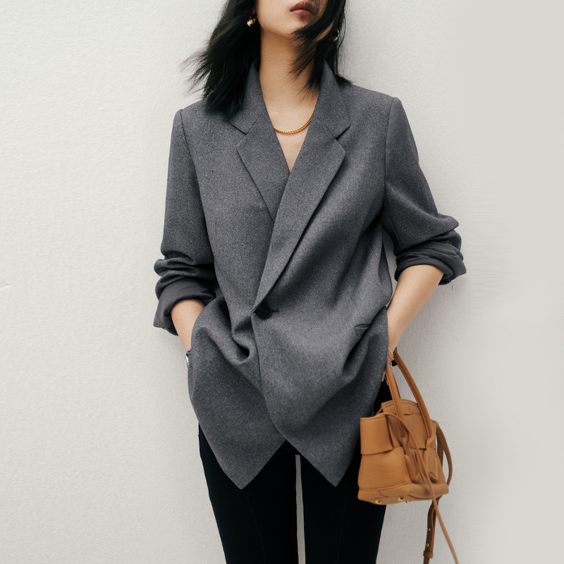 Spot French Gray Small Suit Design Autumn Women's Jacket New Casual Loose Large Size Suit