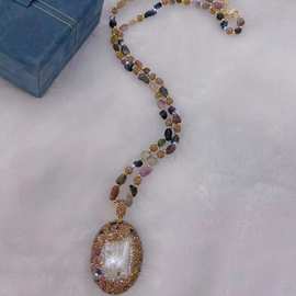 欧美天然巴洛克淡水珍珠项链手工原创设计碧玺吊坠饰品毛衣链首饰