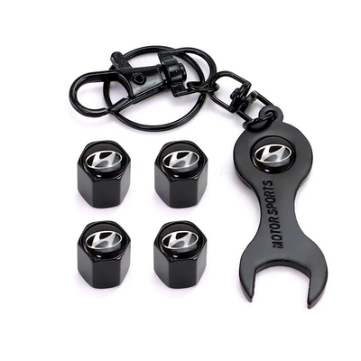 valve: Alloy Valve Core Valve Cap - modern-standard-4-pack-black-wrench-keychain